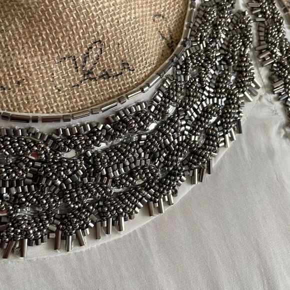 EUC Parker Cream Silky Tank with Silver Beading Detail - Size Small - Picture 6 of 10